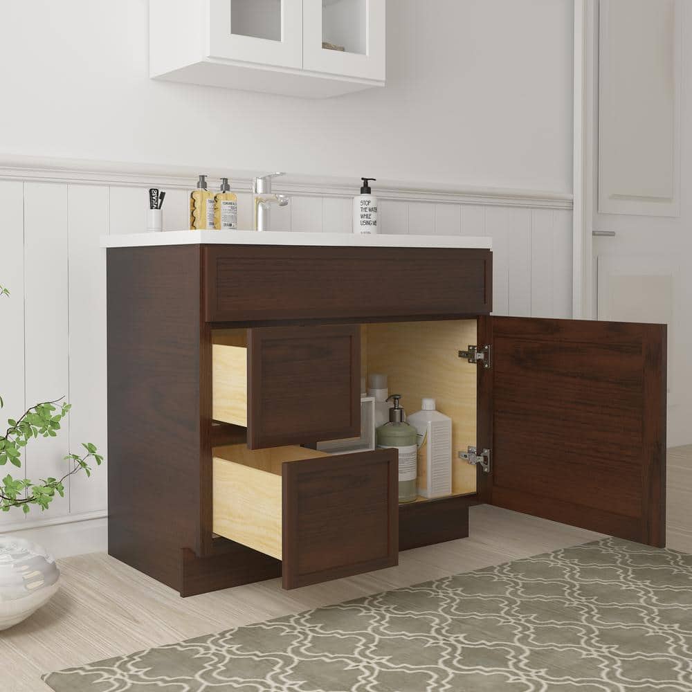 Vanity Art 36 in. W x 21 in. D x 32.5 in. H 2-Left Drawers Bath Vanity Cabinet without Top in Brown