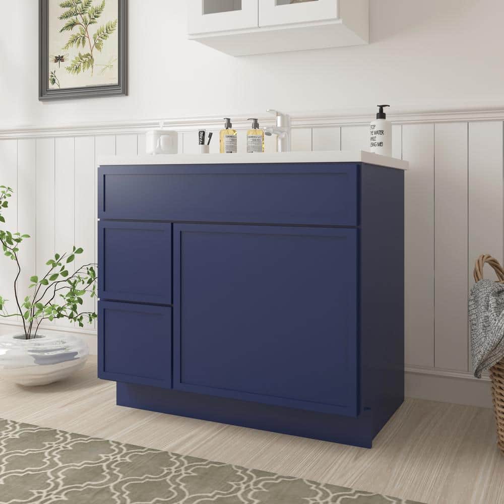 Vanity Art 36 in. W x 21 in. D x 32.5 in. H 2-Left Drawers Bath Vanity Cabinet without Top in Blue