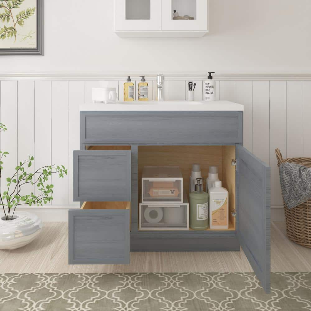 Vanity Art 36 in. W. x 21 in. D x 32.5 in. H 2-Left Drawers Bath Vanity Cabinet without Top in Smoky Gray