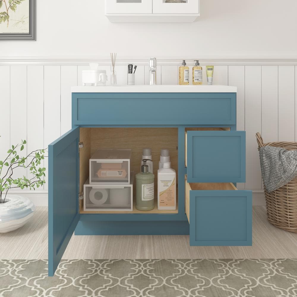 Vanity Art 36 in. W x 21 in. D x 32.5 in. H 2-Right-Drawers Bath Vanity Cabinet without Top in Sea Green
