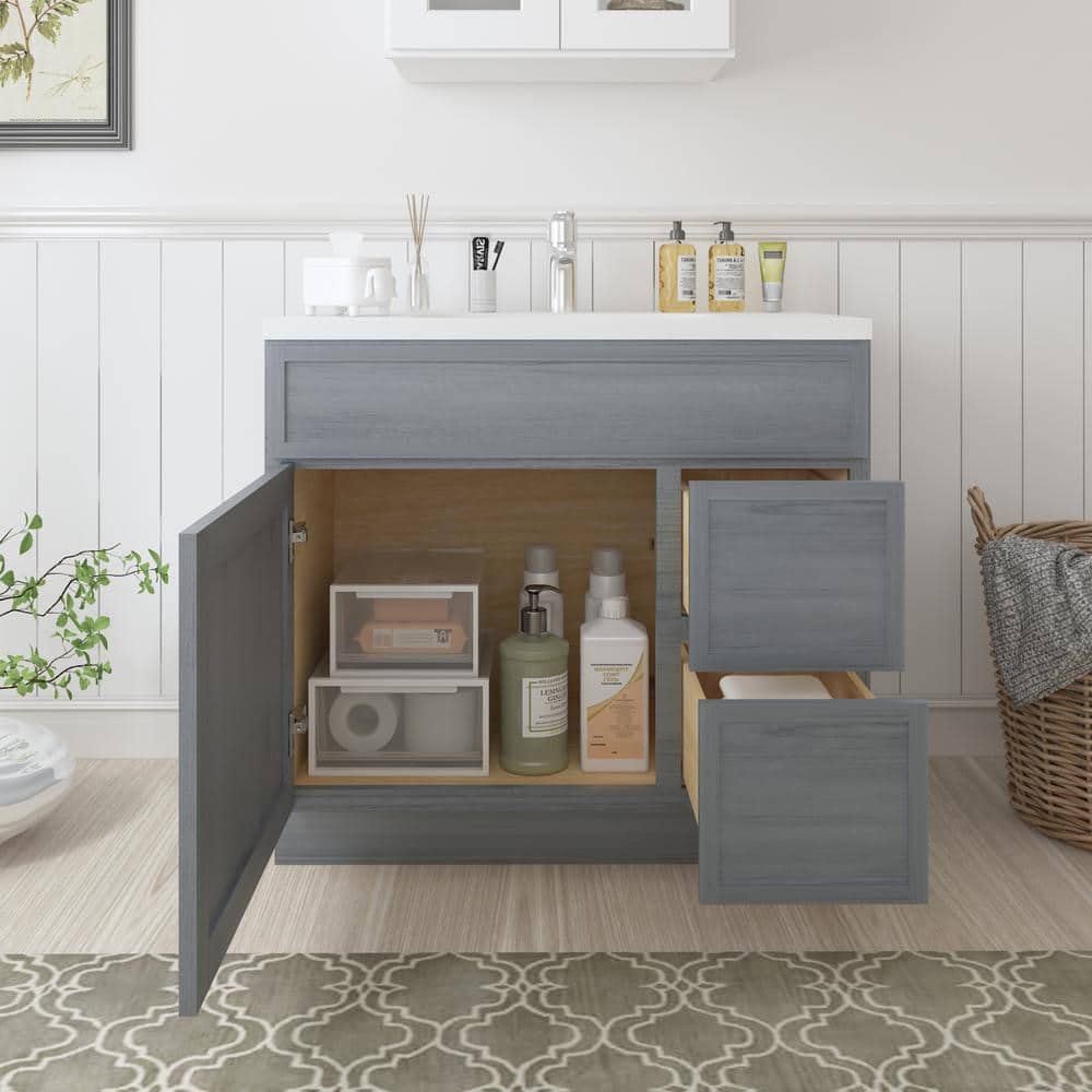 Vanity Art 36 in. W x 21 in. D x 32.5 in. H 2-Right Drawers Bath Vanity Cabinet without Top in Smoky Gray
