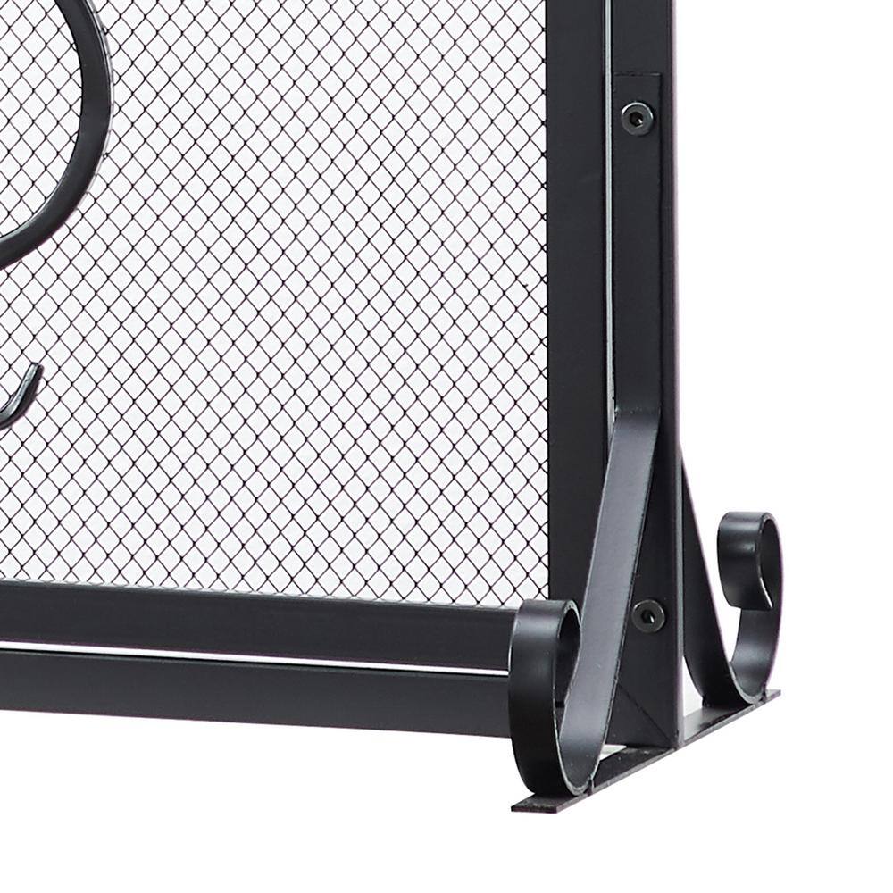 Vanity Art Brescia Black Iron 2-Panel Fireplace Screen with Decorative Filigree