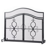 Vanity Art Brescia Black Iron 2-Panel Fireplace Screen with Decorative Filigree