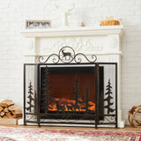 Vanity Art Savona Black Iron 3-Panel Fireplace Screen with Decorative Filigree