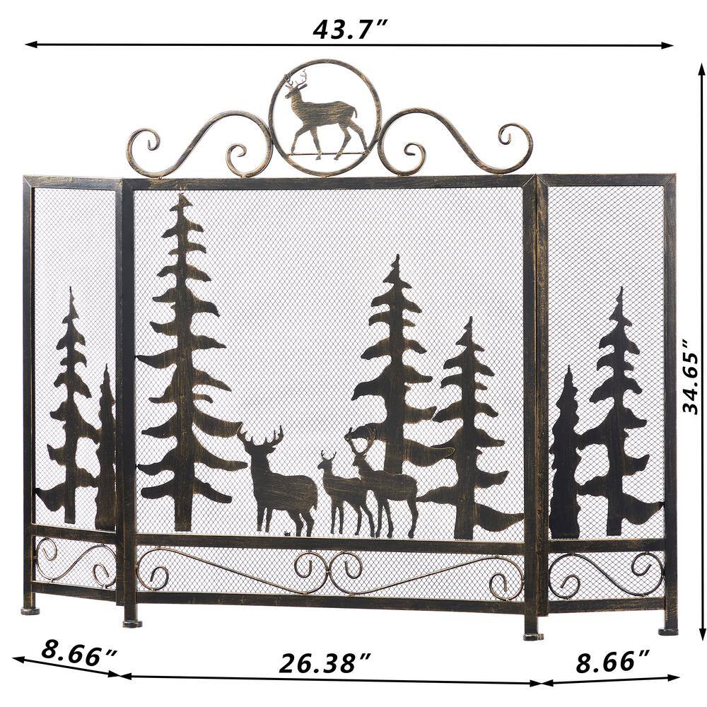 Vanity Art Savona Black Iron 3-Panel Fireplace Screen with Decorative Filigree