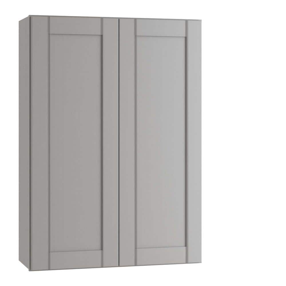 Arlington Veiled Gray Plywood Shaker Stock Assembled Wall Kitchen Cabinet Soft Close 27 in W x 12 in D x 36 in H