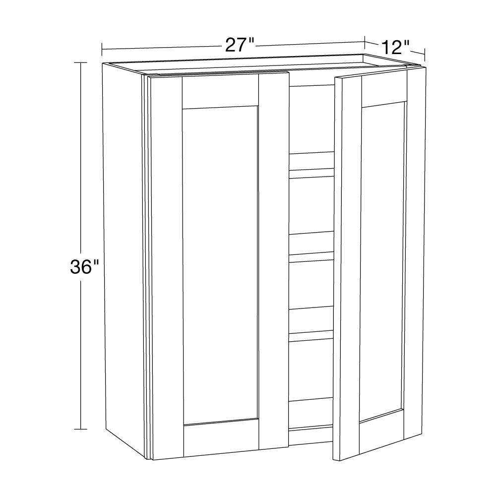 Arlington Veiled Gray Plywood Shaker Stock Assembled Wall Kitchen Cabinet Soft Close 27 in W x 12 in D x 36 in H