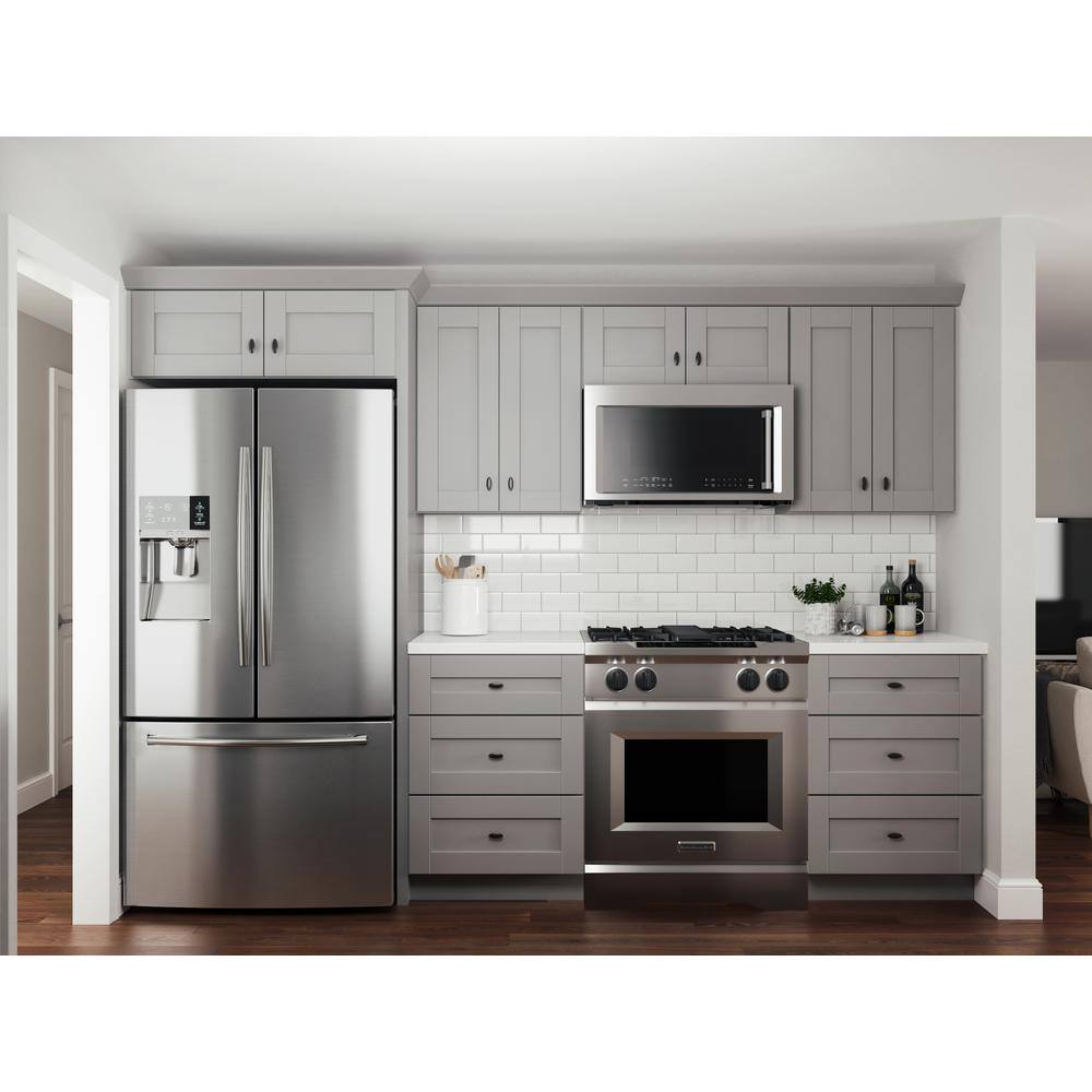 Arlington Veiled Gray Plywood Shaker Stock Assembled Wall Kitchen Cabinet Soft Close 27 in W x 12 in D x 36 in H