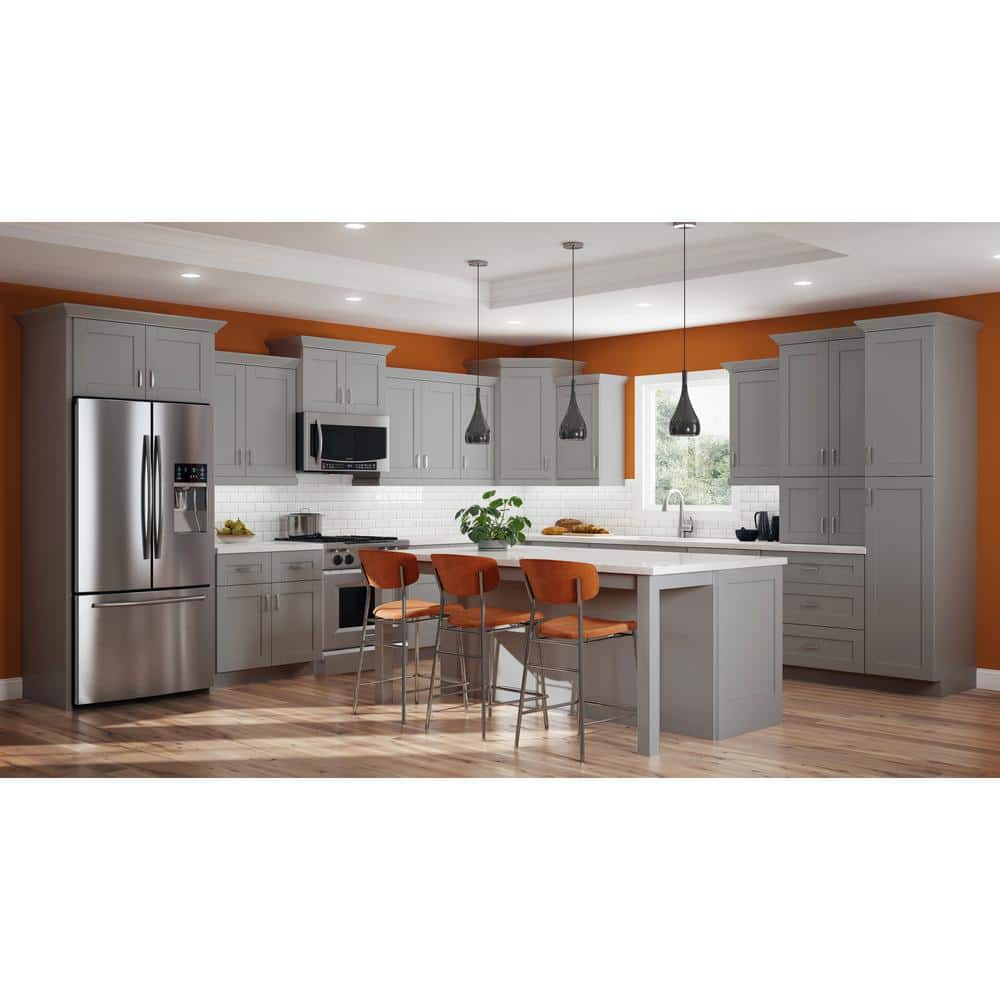 Contractor Express Cabinets Arlington Veiled Gray Plywood Shaker Stock Assembled Pantry Kitchen Cabinet Soft Close 18 in W x 24 in D x 90 in H
