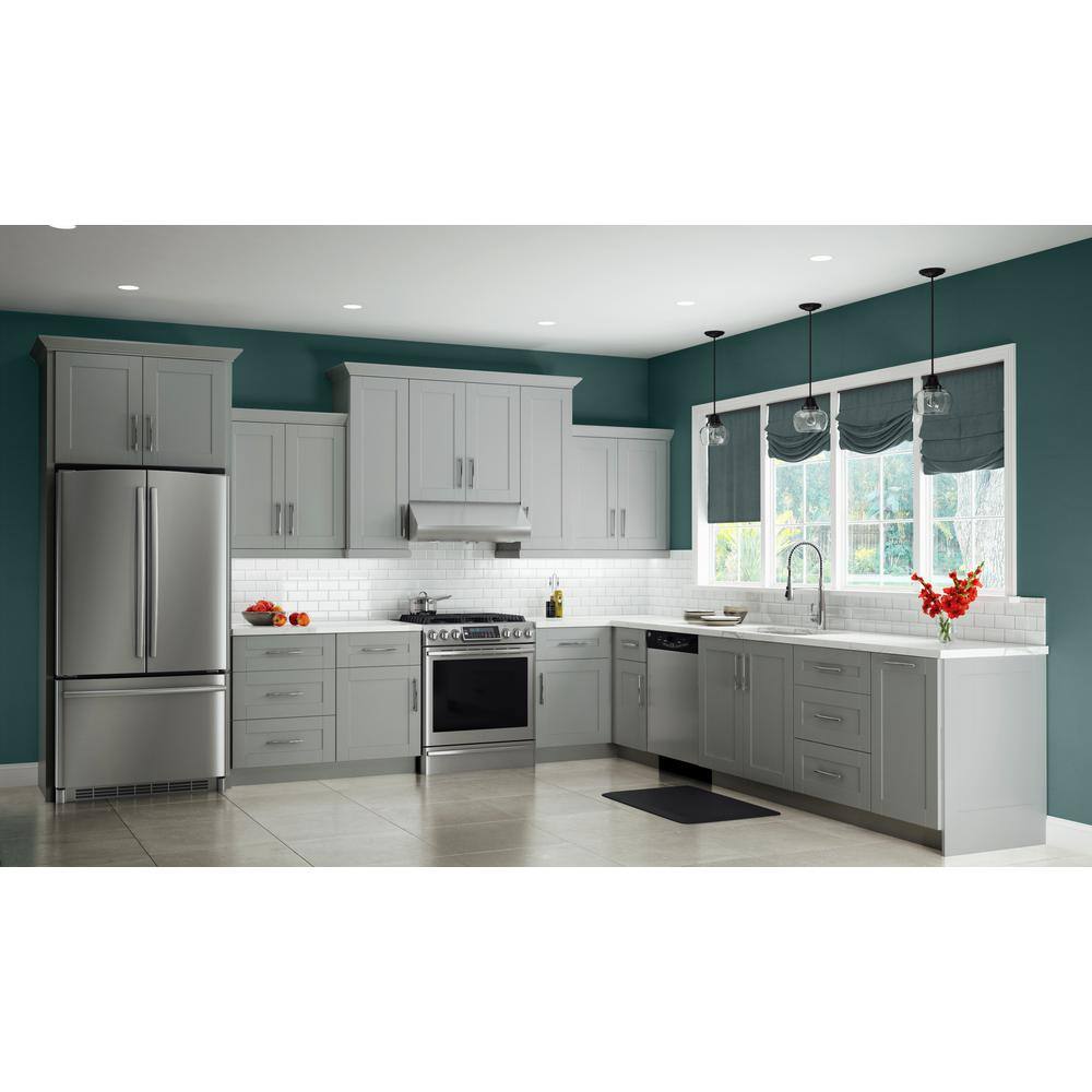 Contractor Express Cabinets Arlington Veiled Gray Plywood Shaker Stock Assembled Pantry Kitchen Cabinet Soft Close 18 in W x 24 in D x 90 in H