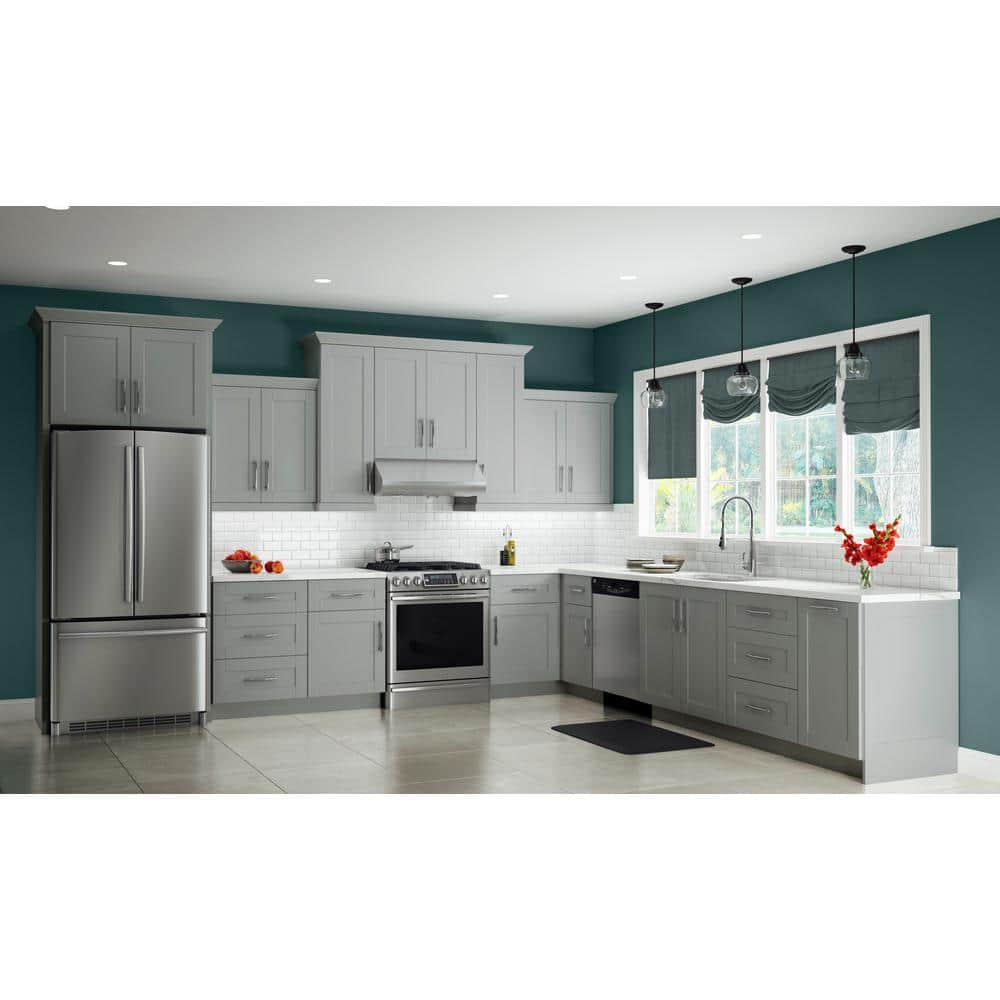 Contractor Express Cabinets Arlington Veiled Gray Plywood Shaker Stock Assembled Wall Kitchen Cabinet Soft Close 12 in W x 12 in D x 36 in H