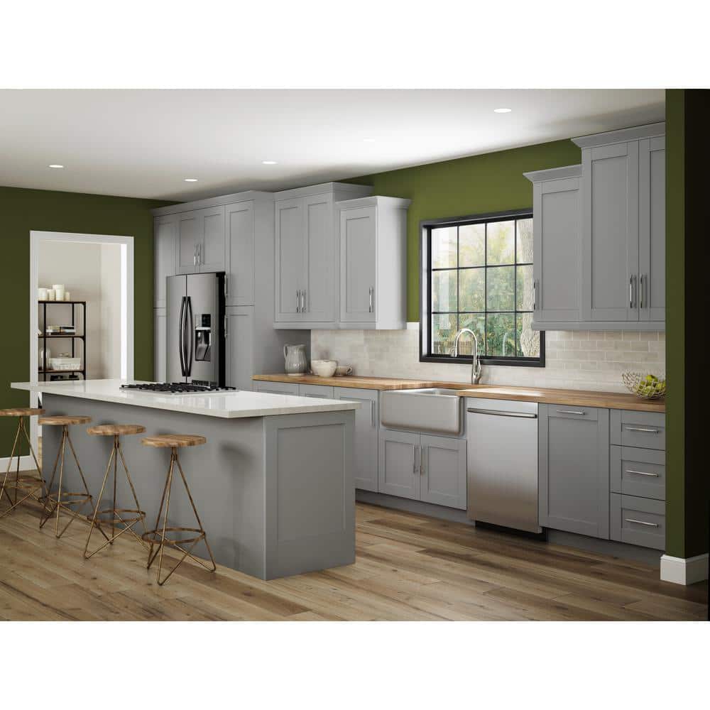 Contractor Express Cabinets Arlington Veiled Gray Plywood Shaker Stock Assembled Wall Kitchen Cabinet Soft Close 21 in W x 12 in D x 36 in H