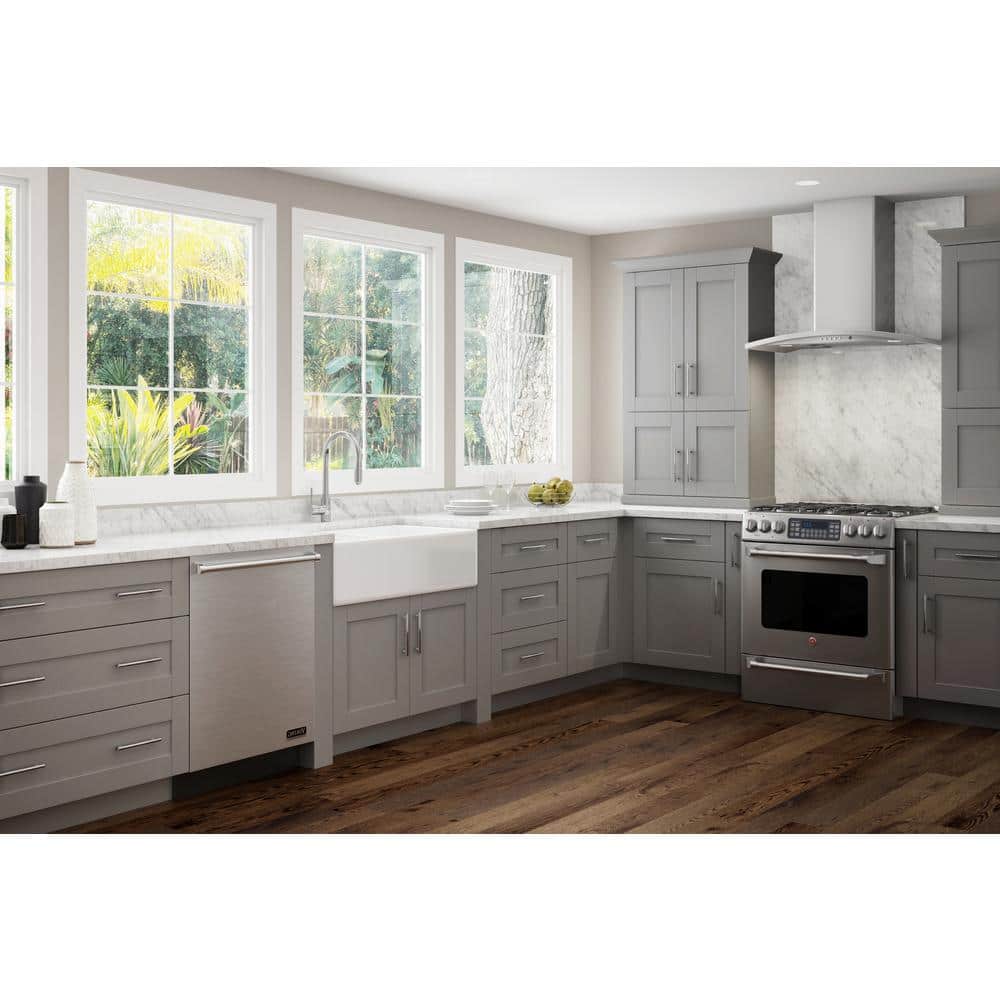 Contractor Express Cabinets Arlington Veiled Gray Plywood Shaker Stock Assembled Wall Kitchen Cabinet Soft Close 30 in W x 12 in D x 24 in H