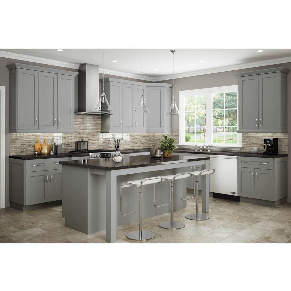 Contractor Express Cabinets Arlington Veiled Gray Plywood Shaker Stock Assembled Wall Kitchen Cabinet Soft Close 36 in W x 12 in D x 24 in H