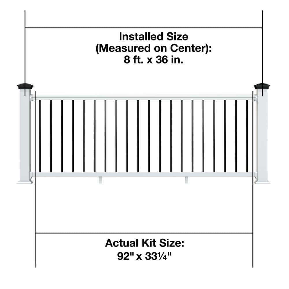 Veranda Traditional 8 ft. x 36 in. (Actual Size: 92 x 33 1/4" in.) White PolyComposite Vinyl Rail Kit with Black Metal Balusters