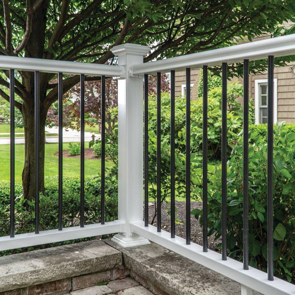 Veranda Traditional 8 ft. x 36 in. (Actual Size: 92 x 33 1/4" in.) White PolyComposite Vinyl Rail Kit with Black Metal Balusters