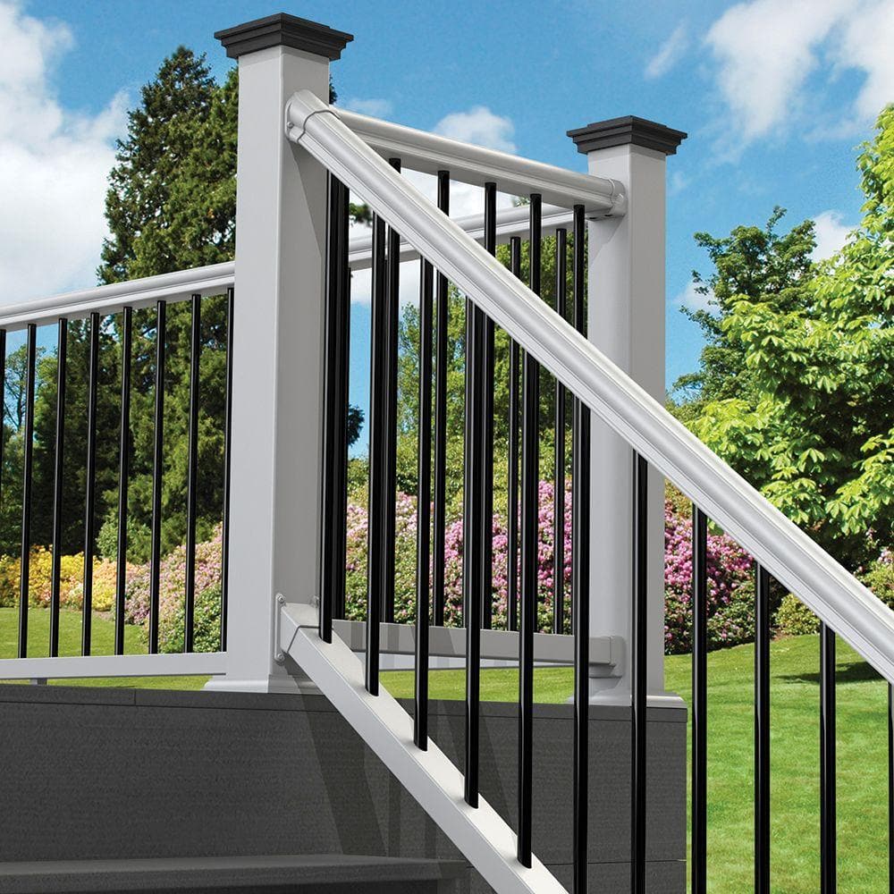 Veranda 6 ft. x 36 in. Traditional White PolyComposite Stair Railing Kit with Black Metal Balusters