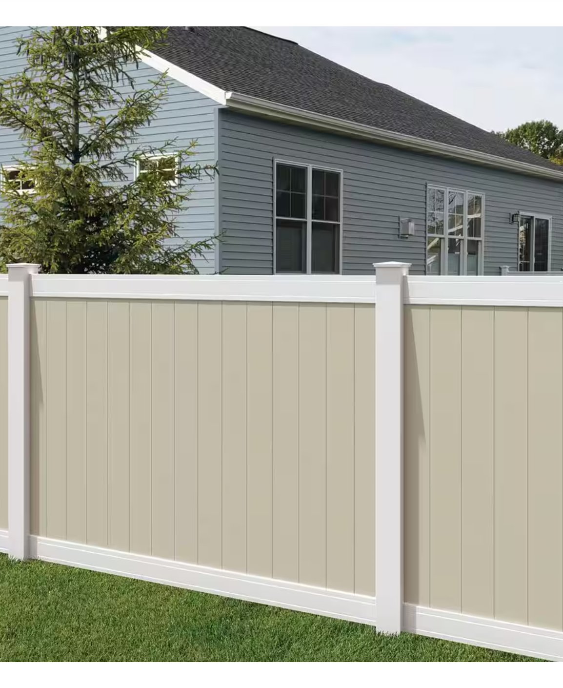 Veranda Pro-Series 6 ft. H x 8 ft. W White/Tan Vinyl Woodbridge Privacy Unassembled Fence Panel