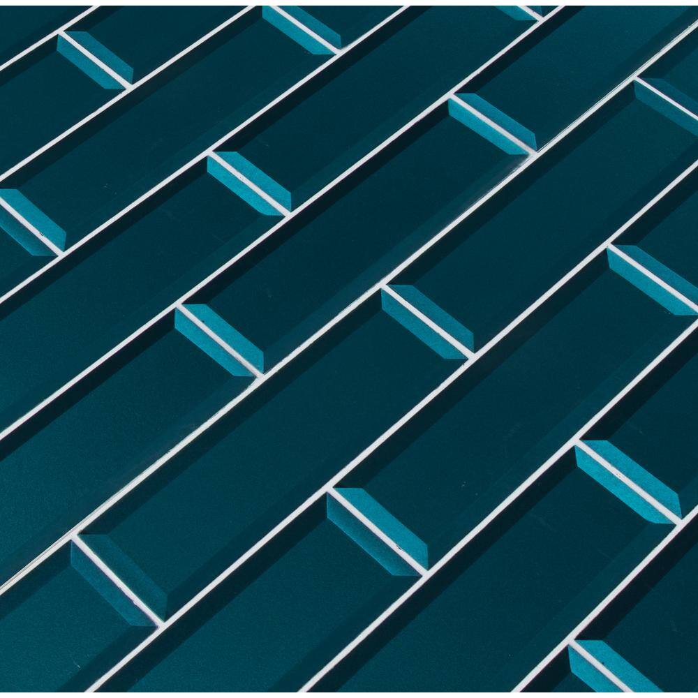 MSI Verde Azul Beveled 2.5 in. x 9 in. x 8mm Glossy Glass Blue Subway Tile (5.6 sq. ft. / case)