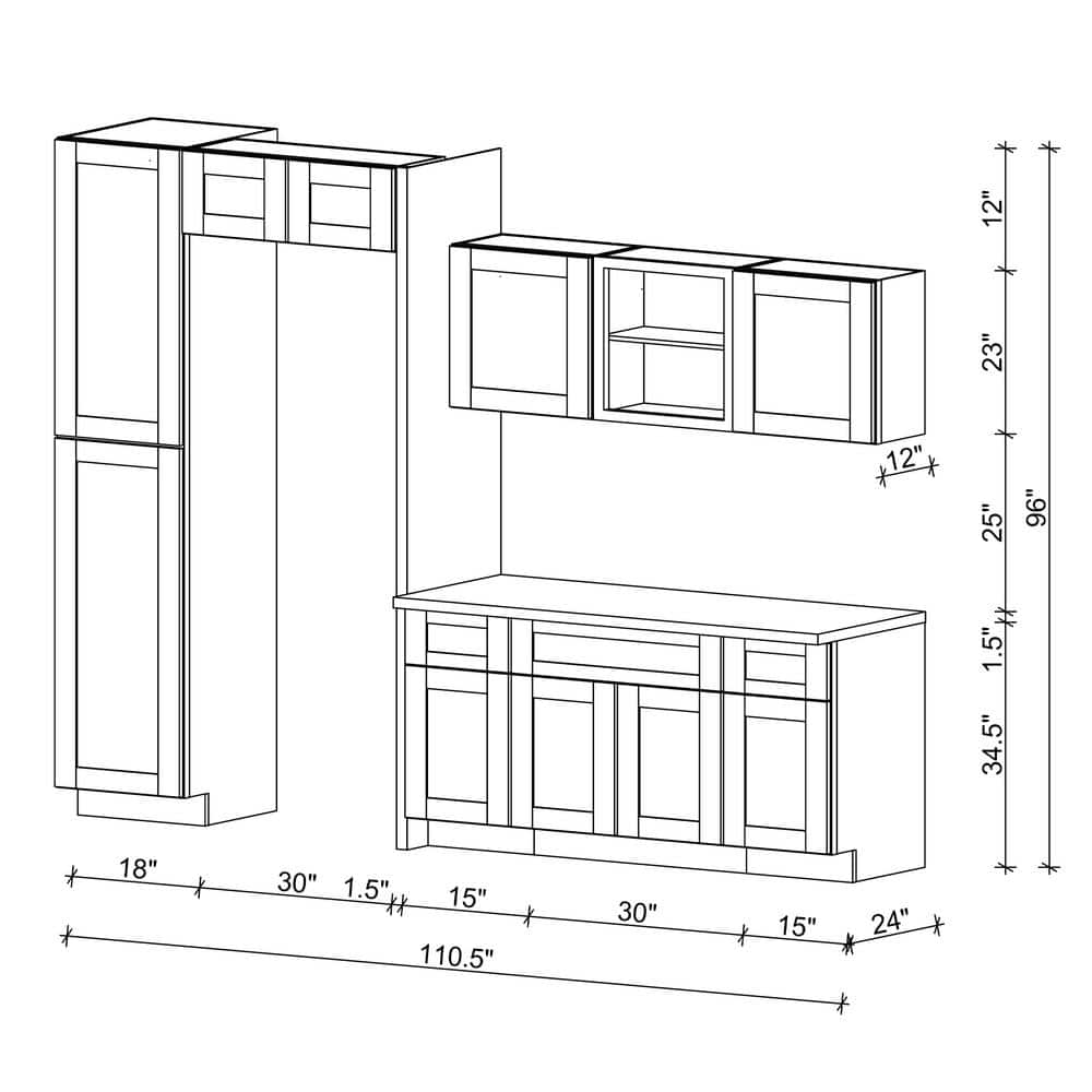 MILL'S PRIDE Richmond Verona White Plywood Shaker Ready to Assemble Base Kitchen Cabinet Laundry Room 110.5 in W x 24 in D x 90 in H