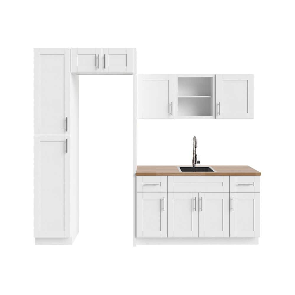 MILL'S PRIDE Richmond Verona White Plywood Shaker Ready to Assemble Base Kitchen Cabinet Laundry Room 110.5 in W x 24 in D x 90 in H