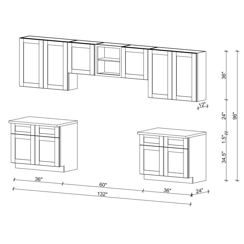 MILL'S PRIDE Richmond Verona White Plywood Shaker Ready to Assemble Base Kitchen Cabinet Laundry Room 132 in W x 24 in D x 96 in H