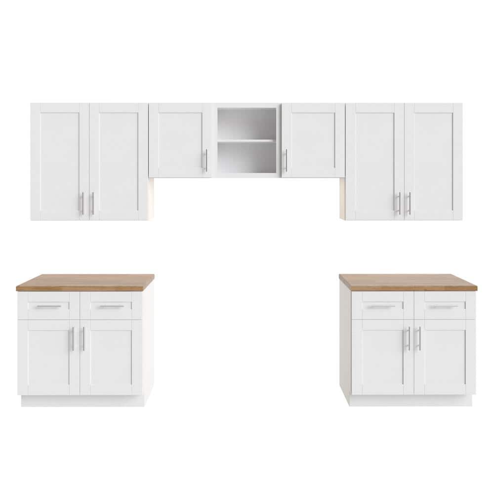 MILL'S PRIDE Richmond Verona White Plywood Shaker Ready to Assemble Base Kitchen Cabinet Laundry Room 132 in W x 24 in D x 96 in H