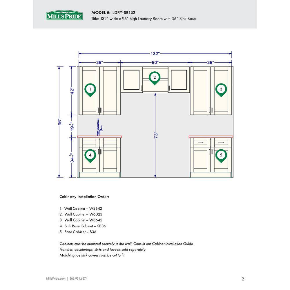MILL'S PRIDE Richmond Verona White Plywood Shaker Ready to Assemble Base Kitchen Cabinet Laundry Room 132 in W x 24 in D x 102 in H