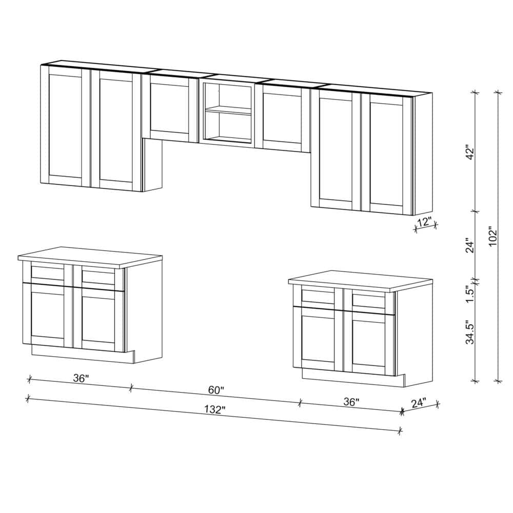 MILL'S PRIDE Richmond Verona White Plywood Shaker Ready to Assemble Base Kitchen Cabinet Laundry Room 132 in W x 24 in D x 102 in H
