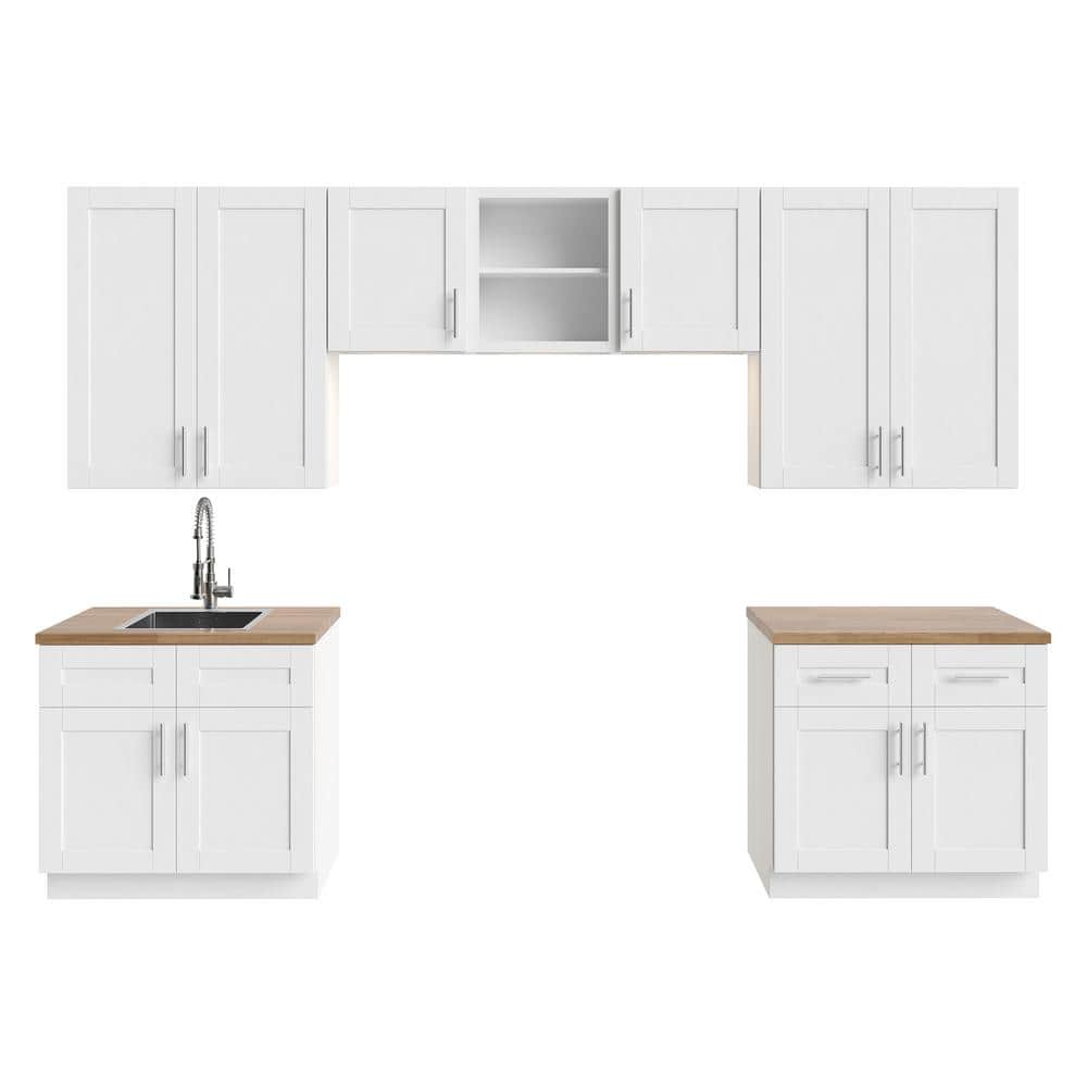 MILL'S PRIDE Richmond Verona White Plywood Shaker Ready to Assemble Base Kitchen Cabinet Laundry Room 132 in W x 24 in D x 102 in H