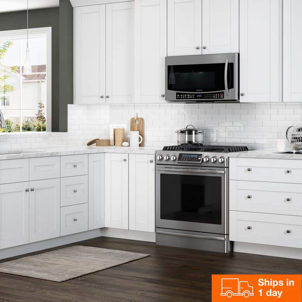 Contractor Express Cabinets Arlington Vesper White Plywood Shaker Stock Assembled Wall Kitchen Cabinet Soft Close 24 in W x 12 in D x 30 in H