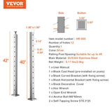 VEVOR Cable Railing Post 42 in. L x 2 in. W x 2 in. H 30° Angled Hole Stair Railing Post SUS304 Stainless Steel Rail Post