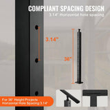 VEVOR Cable Railing Post 36 in. L x 2 in. W x 2 in. H Steel Horizontal Hole Deck Railing Post SUS304 Stainless Steel Rail Post