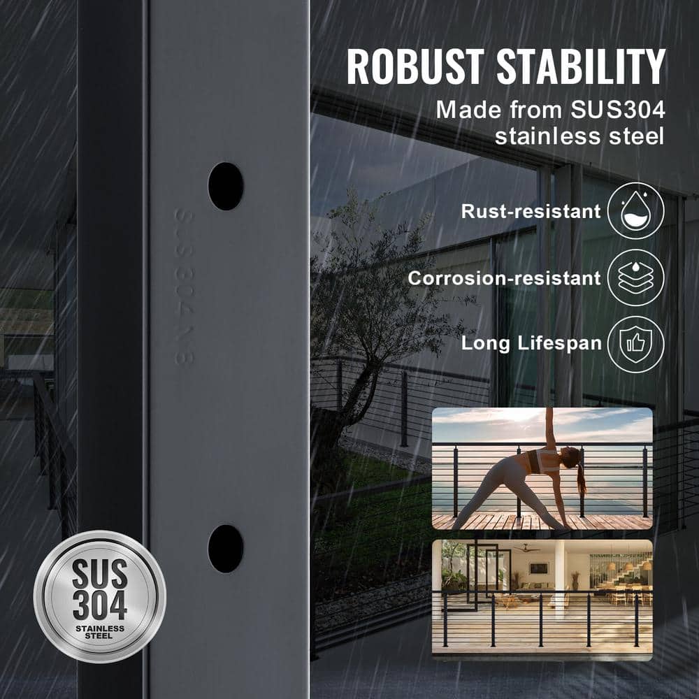 VEVOR Cable Railing Post 36 in. L x 2 in. W x 2 in. H Steel Horizontal Hole Deck Railing Post SUS304 Stainless Steel Rail Post