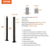 VEVOR Cable Railing Post 36 in. L x 2 in. W x 2 in. H Steel Horizontal Hole Deck Railing Post SUS304 Stainless Steel Rail Post