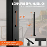 VEVOR Cable Railing Post 36 in. x 2 in. x 2 in. Steel Horizontal Hole Deck Railing Post with Horizontal and Curved Bracket