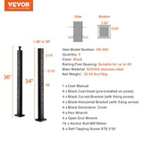 VEVOR Cable Railing Post 36 in. x 2 in. x 2 in. Steel Horizontal Hole Deck Railing Post with Horizontal and Curved Bracket