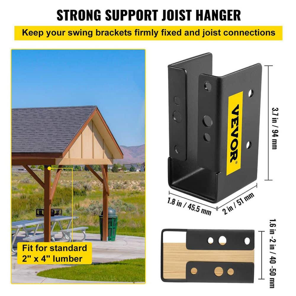 VEVOR 12-Pieces Concealed Joist Hanger 2 in. x 4 in. Outdoor Concealed Joist Bracket Q235 Steel Plate Powder-Coated, Black