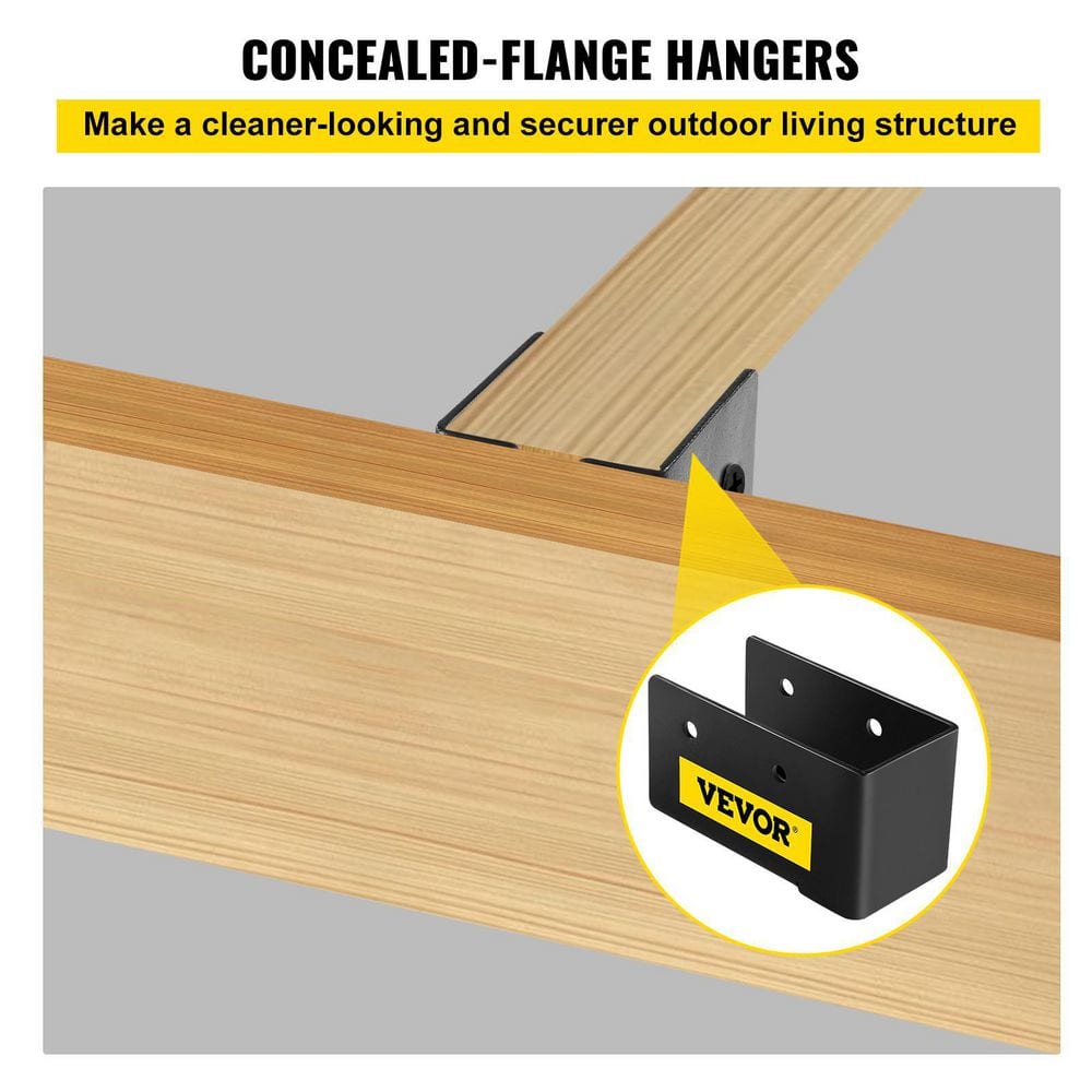 VEVOR 12-Pieces Concealed Joist Hanger 2 in. x 4 in. Outdoor Concealed Joist Bracket Q235 Steel Plate Powder-Coated, Black