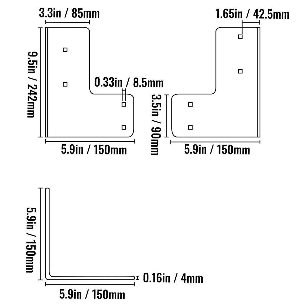 VEVOR Workbench Corner Brackets 48 lbs. Shop Table Bracket Kit 4mm Galvanized Steel for Heavy-Duty Deck Edge (8-Pieces)