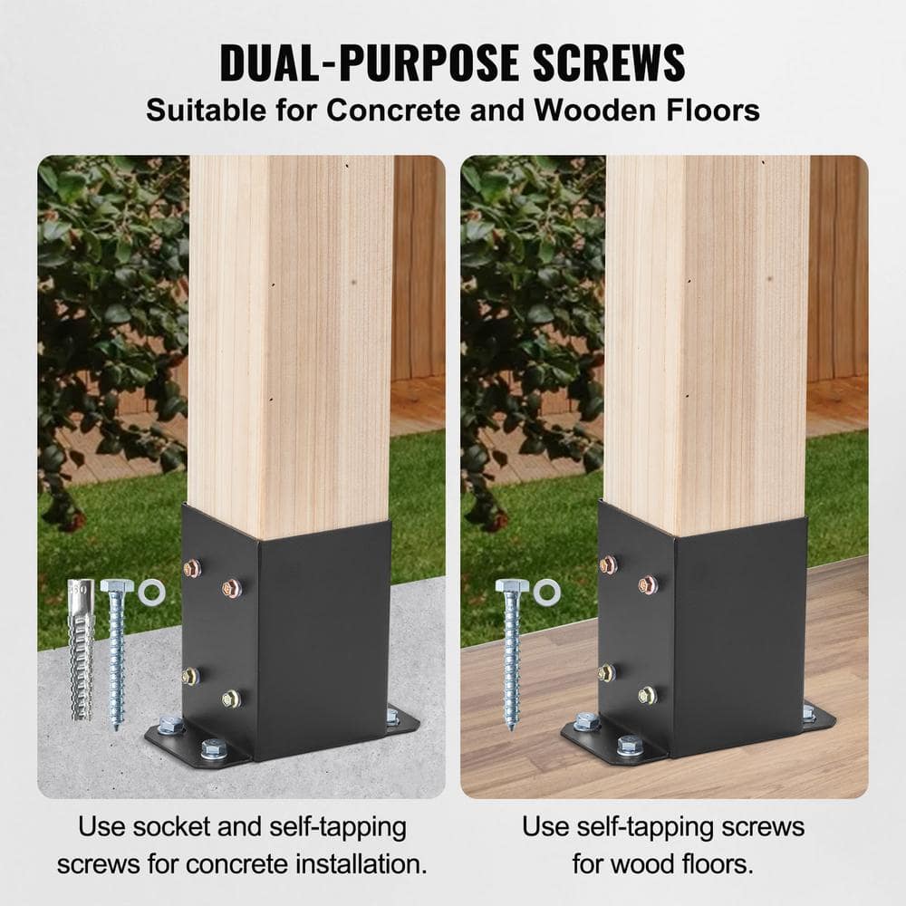 VEVOR Post Base 4 in. x 4 in. Internal 3.6 in. x 3.6 in. Heavy-Duty Powder-Coated Decking Board Steel Post Bracket (2-Pieces)