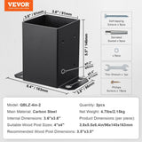 VEVOR Post Base 4 in. x 4 in. Internal 3.6 in. x 3.6 in. Heavy-Duty Powder-Coated Decking Board Steel Post Bracket (2-Pieces)