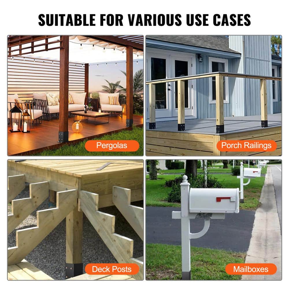 VEVOR Post Base 4 in. x 4 in. Internal 3.6 in. x 3.6 in. Heavy-Duty Powder-Coated Decking Board Steel Post Bracket (2-Pieces)