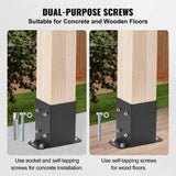 VEVOR 4 in. x 4 in. Internal Post Base Heavy-Duty Powder-Coated Anchor Black Wood Post Fence Bracket Decking Board (4-pack)