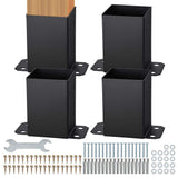 VEVOR 4 in. x 4 in. Internal Post Base Heavy-Duty Powder-Coated Anchor Black Wood Post Fence Bracket Decking Board (4-pack)