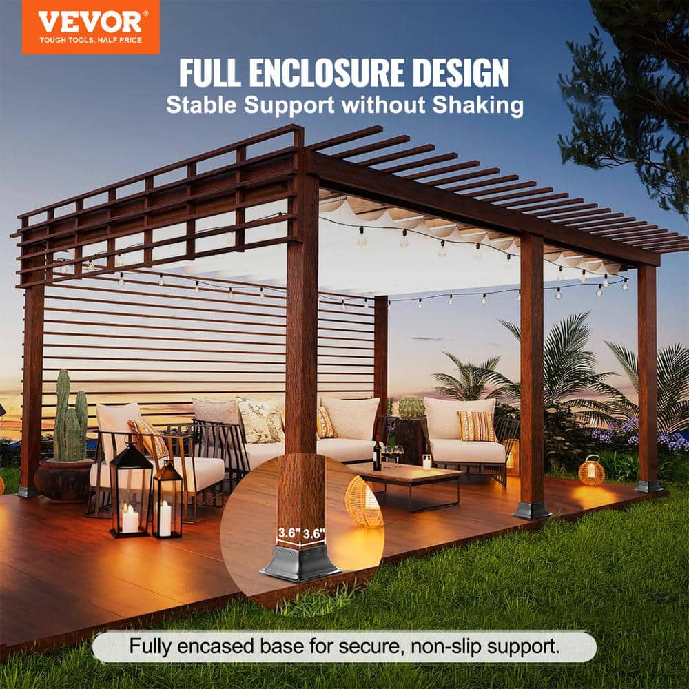 VEVOR Post Base 4in.x 4in. 10-Pieces Internal 3.6in. x 3.6in. Heavy Duty Powder-Coated Steel Post Bracket Fit for Post Anchor
