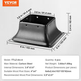 VEVOR Post Base 4 in. x 4 in. Internal 3.6 in. x 3.6 in. Heavy-Duty Powder-Coated Steel Post Bracket (4-Pieces)