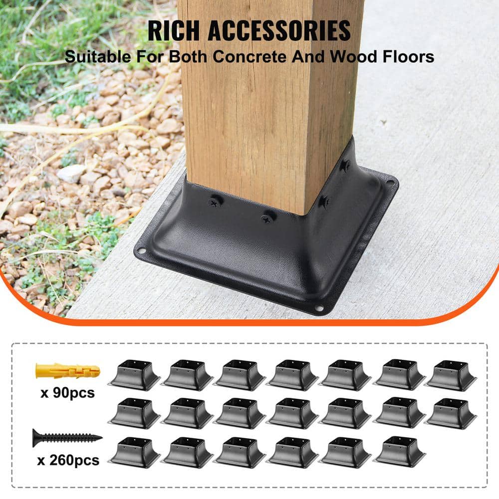 VEVOR 20-Pieces Post Base 4 in. x 4 in. Internal 3.6 in. x 3.6 in. Heavy-Duty Powder-Coated Steel Post Bracket