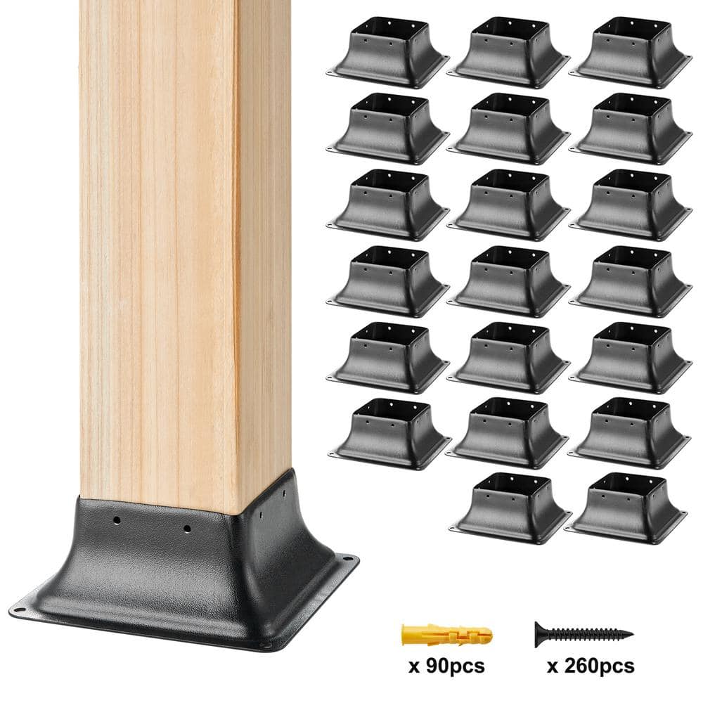 VEVOR 20-Pieces Post Base 4 in. x 4 in. Internal 3.6 in. x 3.6 in. Heavy-Duty Powder-Coated Steel Post Bracket