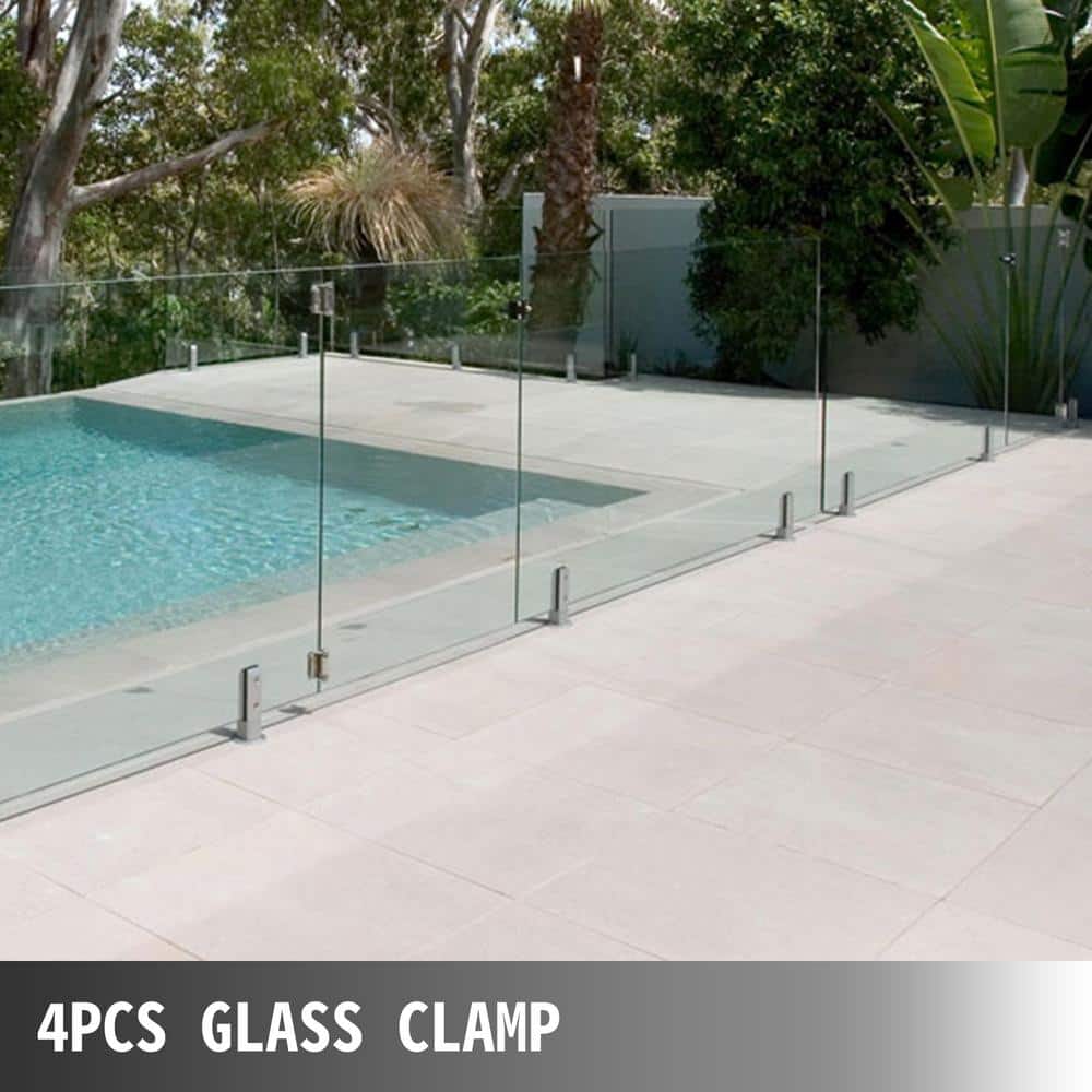 VEVOR Glass Railing Clamp 4 PCS Glass Railing 3.8 x 3.8 x 6.3 in. Glass Clamp for Glass Thickness 3/10 in. to 1/2 in., Silver